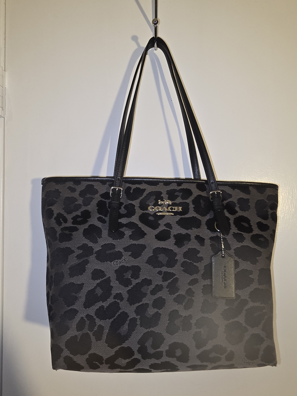 Coach Black and Charcoal Leopard-Print Tote